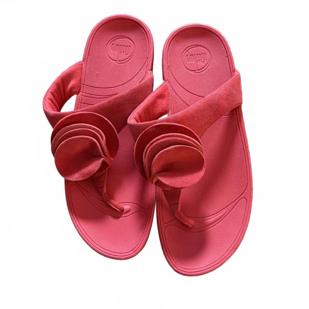 FITFLOP Florrie Sandal Classic Red Wms Size 9 with Rosette Quiet Luxury Coastal